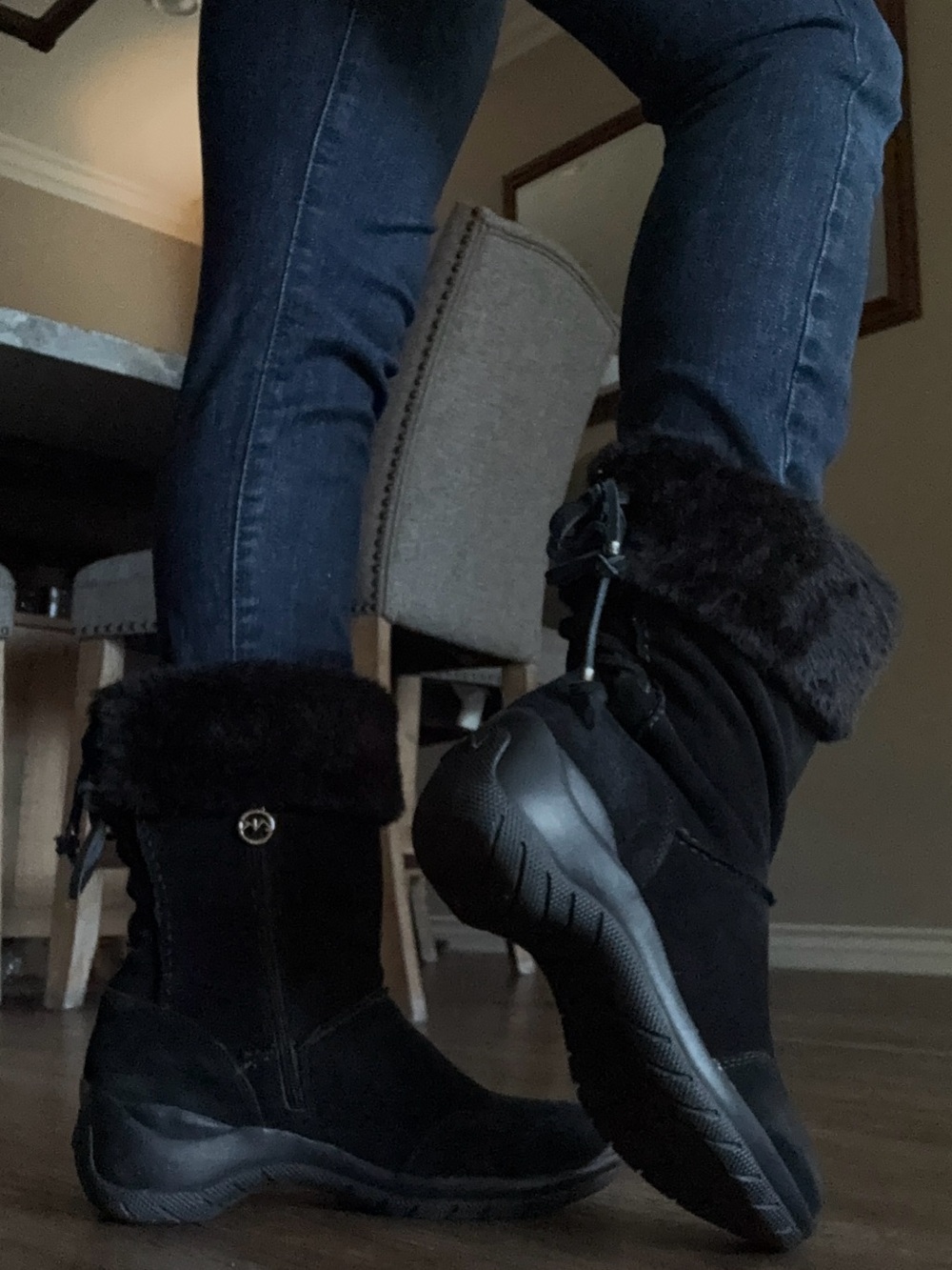 Anne Klein Women's Black Fur-Trim Suede Winter Boots
